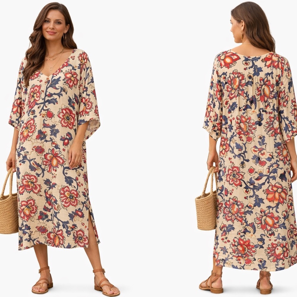 TYSA Caftan Oversized Deep V-Neck Floral Dress